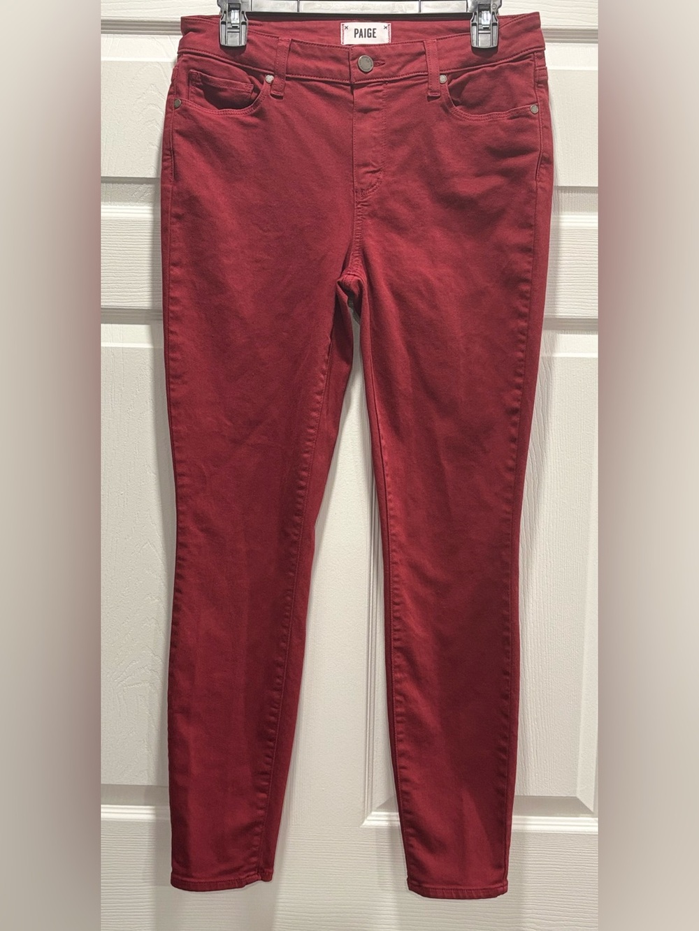 PAIGE Verdugo Crop Vibrant Red Jeans Size 29 Mid Rise Ankle Hem Premium Denim